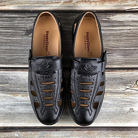 Giày lười nam giầy lười da bò thật 100% thiết kế mùa hè thoáng mát hàng Việt chuẩn xuất xịn- HS63 nâu đen