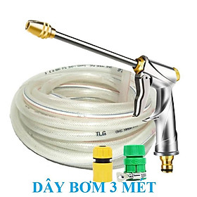 Bộ dây vòi xịt nước rửa xe, tưới cây . tăng áp 3 lần, loại 3m, 5m 206701-2Dđầu đồng, cút+ tặng đai