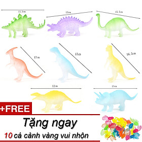 Bộ 8 Khủng Long Dạ Quang Dinosaurs World tặng kèm 10 cá vàng vui nhộn đa màu sắc làm mô hình đồ chơi cho bé, kích thích khám phá và khả năng học hỏi của bé về thế giới khủng long