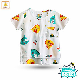 Đồ bộ bé trai Babiboo đồ bộ ngắn tay vải tole mát mẻ, họa tiết dễ thương BB121