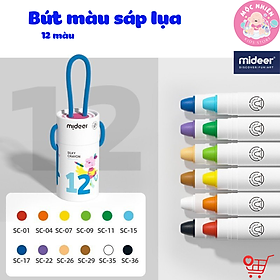 Bút Màu Sáp Lụa Hữu Cơ Mềm Mượt Dễ Tô Bản Mới Mau Khô Cho Bé - Mideer Silky Quick-dry Crayon 8 -12 - 24 và 36 Màu - 12 Màu