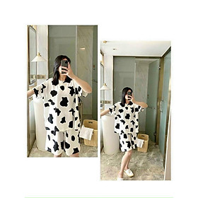 Set Bộ in bò sữa freesize dướ 65kg,chất thun cotton cực dễ thương, co giãn,thoáng mát cho ngày hè