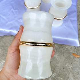 Ống Trúc, Ống Trúc Để Bàn Đá Bạch Ngọc Trắng SIÊU ĐẸP - Cao 12cm