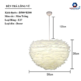 Mua Đèn thả trần trang trí lông vũ SuperVilighting phòng khách phòng ngủ màu trắng hiện đại