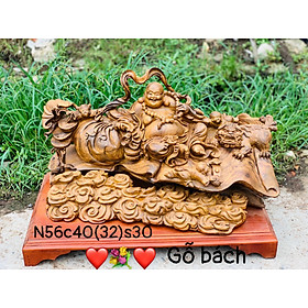 Mua Tượng phật di lặc tam phúc ngồi cuốn thư bằng gỗ bách xanh thơm phức kt 56×40×30cm