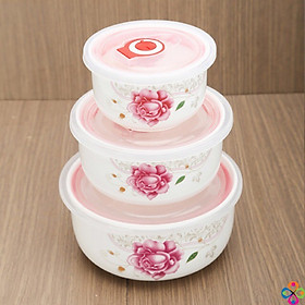 Mua Tô chén sứ cao cấp - bộ 3 thố sứ bát sứ có nắp đậy bảo quản thức ăn hút chân không dùng cho lò vi sóng