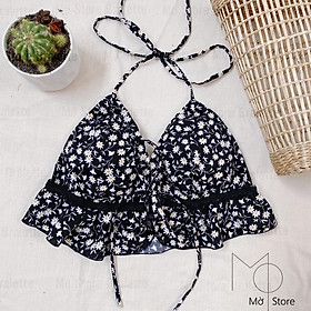 Áo bra nhúng bèo đen hoa nhí siêu dễ thương đủ size | MỜ STORE BRALETTE LOLITA
