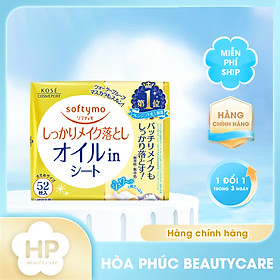 Khăn Giấy Tẩy Trang Chứa Dầu Giúp Sạch Sâu Kosé Softymo Oil In Cleansing Sheet (Gói Refill 52 miếng)
