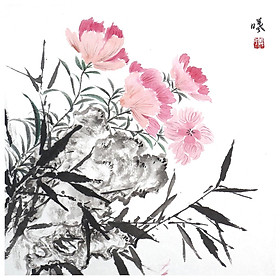 Tooarts Fragrant of Flowers Chinese Flower Painting Wall Art Artist Hand-Painted Chinese Brush Painting Traditional