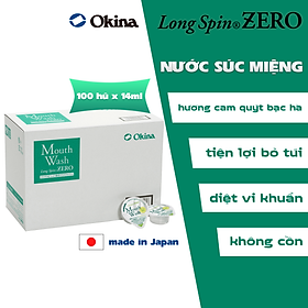 Nước súc miệng bỏ túi OKINA dòng LONG SPIN ZERO Nhật Bản hương Cam Quýt Bạc Hà không cồn – Hộp 100 hũ x 14ml