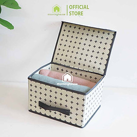 Hộp Đựng Quần Áo Gấp Gọn Morning House Có Nắp- Size S- Kem In- Form Hộp Cứng Cáp, Vải Dày Dặn Rất Tiện Lợi Để Chứa Đồ Và Mang Đi