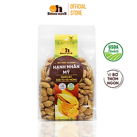 Hạt Hạnh Nhân Mỹ còn vỏ Rang bơ Smilenuts _ Trọng lượng 215g/350g/500g _ Hạnh nhân Mỹ nguyên vỏ size lớn, vỏ mỏng, rang bơ thơm ngọt, béo bùi _ Hạnh nhân Mỹ rang bơ cao cấp theo tiêu chuẩn Mỹ
