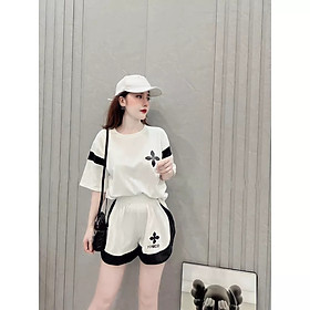Bộ Áo Phông Cộc Tay In Hình Chữ Thập Kèm Quần Short Phối Màu 2 Màu