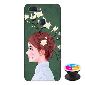 Ốp lưng điện thoại Oppo A5S hình Cô Gái Tóc Hoa tặng kèm giá đỡ điện thoại iCase xinh xắn - Hàng chính hãng