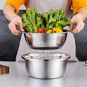 2 Set Stainless Steel Basin Kitchen Colander Grater Salad Maker Bowl
