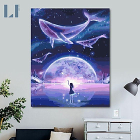 Mua Tranh tô màu theo số trừu tượng cá heo - Tranh sơn dầu số hóa có khung LIM Art T623