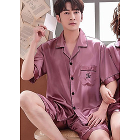Đồ bộ mặc nhà Nam ngắn chất liệu phi bóng mềm mại thoải mái -0205