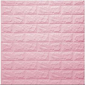 10 tấm xốp dán tường giả gạch màu hồng kích thước 1 miếng(70*77 cm), chịu lực, chịu nước và chống ẩm mốc.