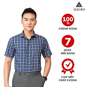 Áo Sơ Mi Nam Cộc Tay Kẻ Caro Màu Xanh Trắng Aligro Algs-c109