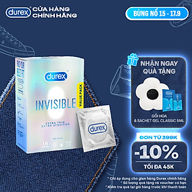 Bao Cao Su Durex Invisible Siêu Mỏng, Size 52 mm, Hộp 16 Bao Mới Ra Mắt - Hộp Lớn Siêu Tiết Kiệm