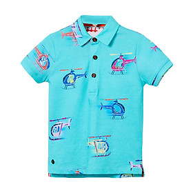 Áo thun bé trai có cổ xanh máy bay trực thăng cotton siêu mềm mịn 2-6T