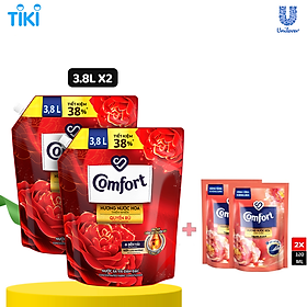 Combo 2 Túi Nước xả làm mềm vải Comfort Hương Nước Hoa Thiên Nhiên Jennie Túi 3.8L + 2 Nước Xả Comfort 120ml Ngẫu Nhiên
