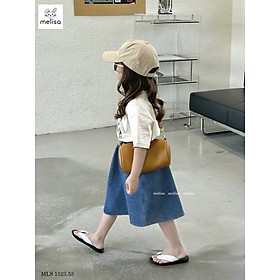 [Từ 1 đến 12 tuổi] Set áo cotton 4c phối chân váy jean mềm phong cách từ 1 đến 12 tuổi cho bé gái