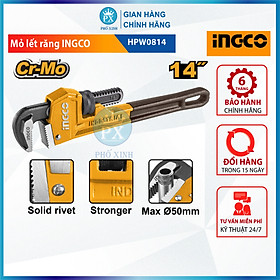 Mỏ lết răng size lớn INGCO đủ size (HPW0810, HPW0812, HPW0814, HPW0818) thép Cr-V siêu cứng chống rỉ