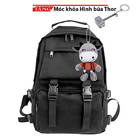 Balo thời trang du lịch đi học kết hợp phụ kiện full đen trơn Taxas DF43 Tặng móc khóa hình búa