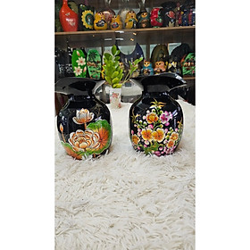 Mua Bình hoa sơn mài vẽ đắp nổi cao cấp Thanh Bình Lê miệng kiểu loe dùng cắm hoa  trang trí  quà tặng size 22x16cm
