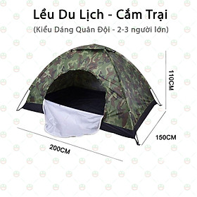 [Bền Đẹp] Lều Trại Du Lịch Cắm Trại 2-3 Người - Vải Dù Phong Cách Quân Đội - KDHS-3732-LeuQD (Vải Rằn Ri)