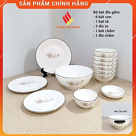 Mua Bộ bát đĩa Bát Tràng 12 món - Rẻ vô địch - Chén đĩa sứ sương trắng  họa tiết đẹp - Nhiều mẫu