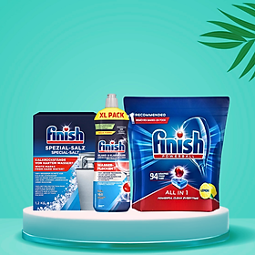 Nước làm bóng finish 1150ml+100 Viên rửa bát Finish All in 1+Muối rửa bát Finish 1.5kg