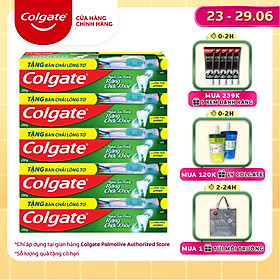 Bộ 5 kem đánh răng Colgate ngừa sâu răng răng chắc khỏe 225g/tuýp tặng bàn chải đánh răng lông tơ nhập khẩu Thái Lan