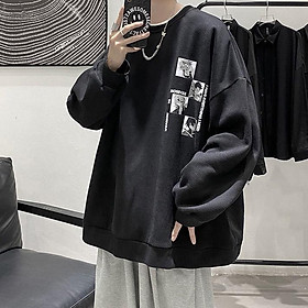 Áo hoodie tay dài cổ tròn in họa tiết hoạt hình thời trang cho nam 3 màu tự chọn