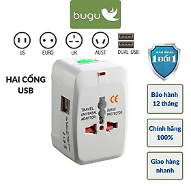 Ổ Cắm Du Lịch Đa Năng Thông Minh Phích Cắm Chuyển Đổi Bugu HHT931 - Hàng Chính Hãng - Hai Cổng USB