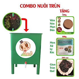 Mua THÙNG NUÔI GIUN (TRÙN) QUẾ XỬ LÝ RÁC THẢI ECO: Kèm 200 giun + Men ủ rác + chất nền.