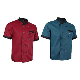 2 Piece Chef Jacket Uniform Short Sleeve Kitchen Cook Coats For Mens Womens