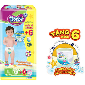 Tã Quần Bobby Đệm Lưng Thấm Mồ Hôi L38 (38 Miếng) - Tặng 6 Miếng Phiên Bản Hè Vui Nhộn