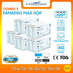 Hình ảnh [HỘP - FAMAPRO MAX] - Khẩu trang y tế kháng khuẩn 4 lớp Famapro Max (40 cái/ hộp) - COMBO 5 HỘP