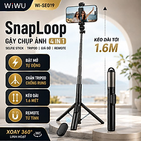 Gây chụp hình selfie AI thông minh chống rung hiệu WIWU WI-SEO19 SNAPLOOP - TRIPOD 1 CHẠM, KÉO DÀI 1.6M, REMOTE TỪ TÍNH Cho iPhone Samsung Oppo Huawei Z Fold Flip - Hàng nhập khẩu