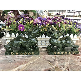 Mua Cặp Tỳ Hưu phong thủy đá ngọc serpentine có đế - Dài 17 cm
