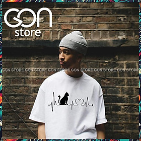 Áo thun tay lỡ nam nữ giá rẻ form rộng freesize  unisex mèo nhịp tim - CAT7
