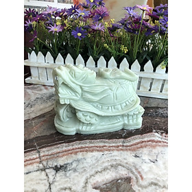 Mua Tượng Long Quy ( Rùa đầu Rồng ) cõng gậy như ý phong thủy đá cẩm thạch trắng xanh - Dài 15 cm