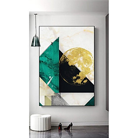 Tranh Canvas Cao Cấp | Tranh trừu tượng Green Black Gold Foil Abstract artwork, simple home décor