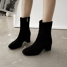 Giày boot nữ cổ cao gót vuông da lộn - Giày boot cao gót 5cm - Giày boot da lộn 2 màu Đen và Nude - Linus LN290