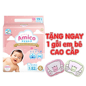 Bỉm - Tã dán Amico size S 82+ 6 miếng Cho bé 4 - 8 kg