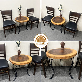 Mua  BIGSALE CHỈ HÔM NAY  Bàn Cafe Gỗ Me Tây Tự Nhiên Đường kính (50-59)cm + Chân Sắt Cong Nghệ Thuật Độc Đáo - KOHAFU