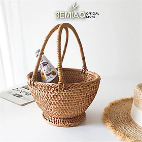 Mua Rổ mây  giỏ mây tre đan có quai xách đi picnic đựng đồ ăn  hoa quả thân thiện môi trường Decor trang trí nhà Bemiao Shop