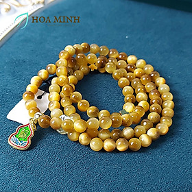 Vòng tay chuỗi Mắt Hổ Vàng Tâm 108 hạt size 6 li An Lạc, phối charm ngôi sao, hoa mai và hồ lô chữ Phúc | Hoa Minh Gem